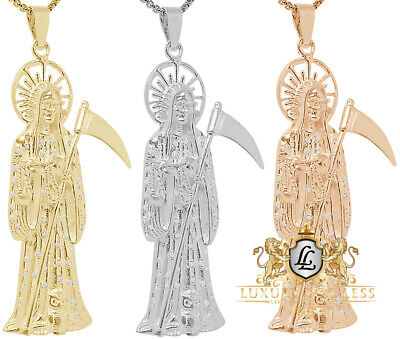 Big real 14k yellow Gold santa muerte grim reaper pendant angel of death  2.75