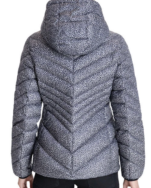 Michael Kors Giacca Cappuccio Imbottito Piumino Calcestruzzo Leopardato Combo S $190