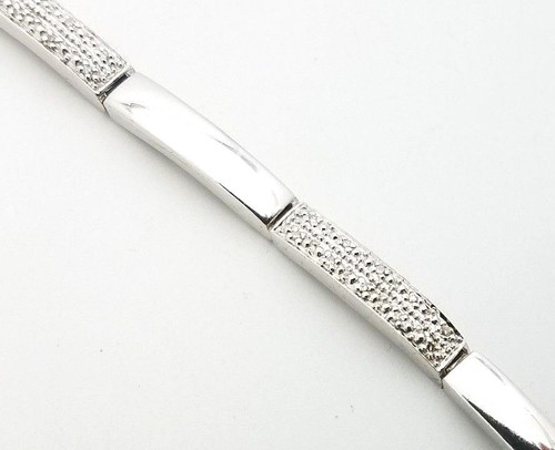 Sterling Silver 925 Flat 5 mm Bar Link Pave White Diamond 8' In Chain Bracelet - Picture 5 of 11