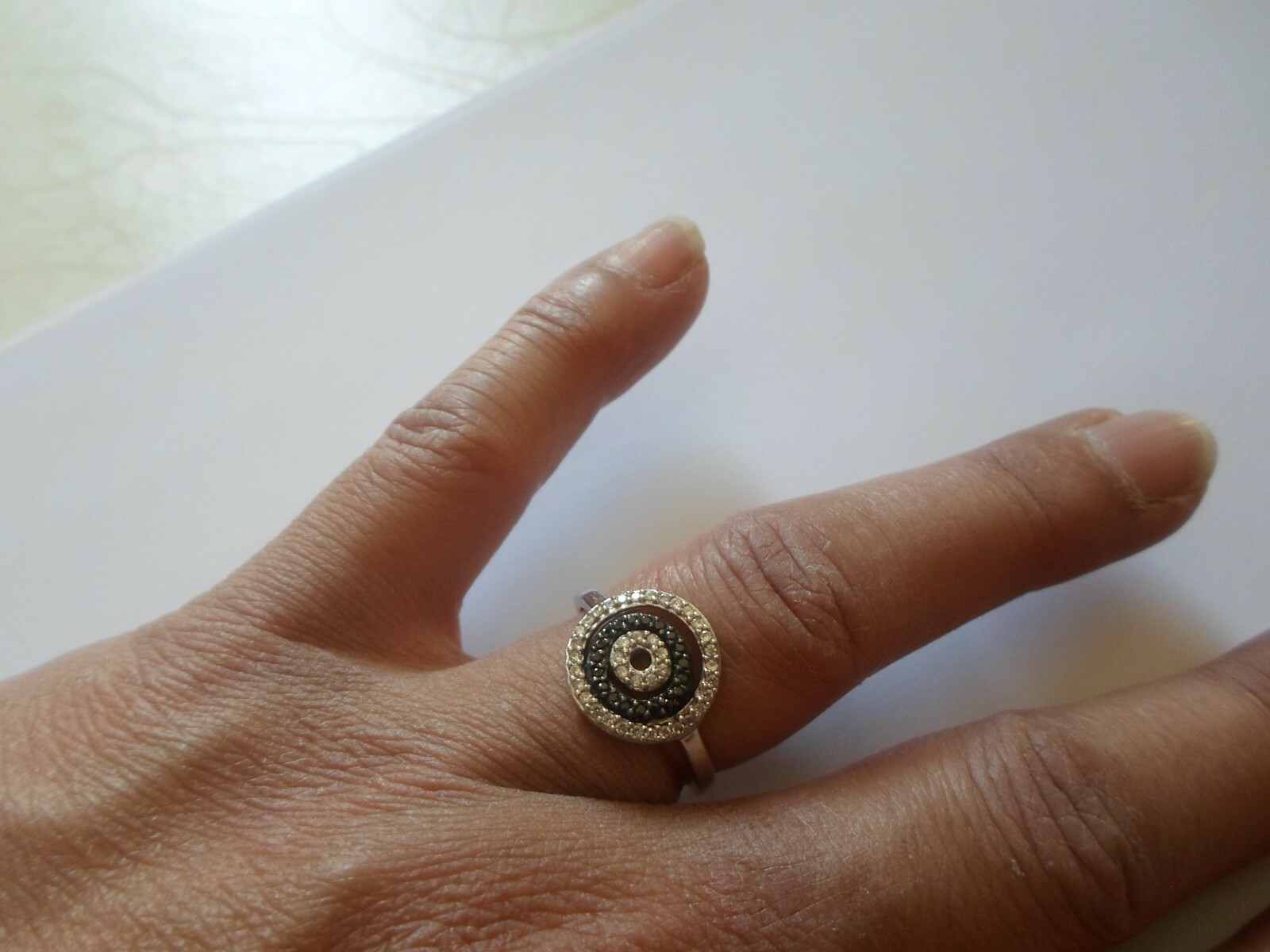 solid silver ring, openwork circles, black and wh… - image 2