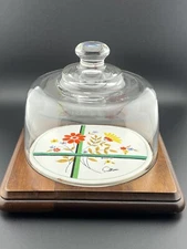 Vintage Saltera 1981 Cheese Board Tray With Glass Dome Cloche