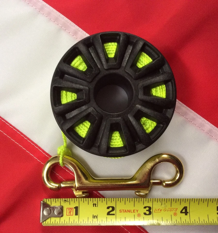 CARRETE DE BUCEO 100 pies equipo de buceo equipo de emergencia kit táctico clip de latón Foto 3 de 3