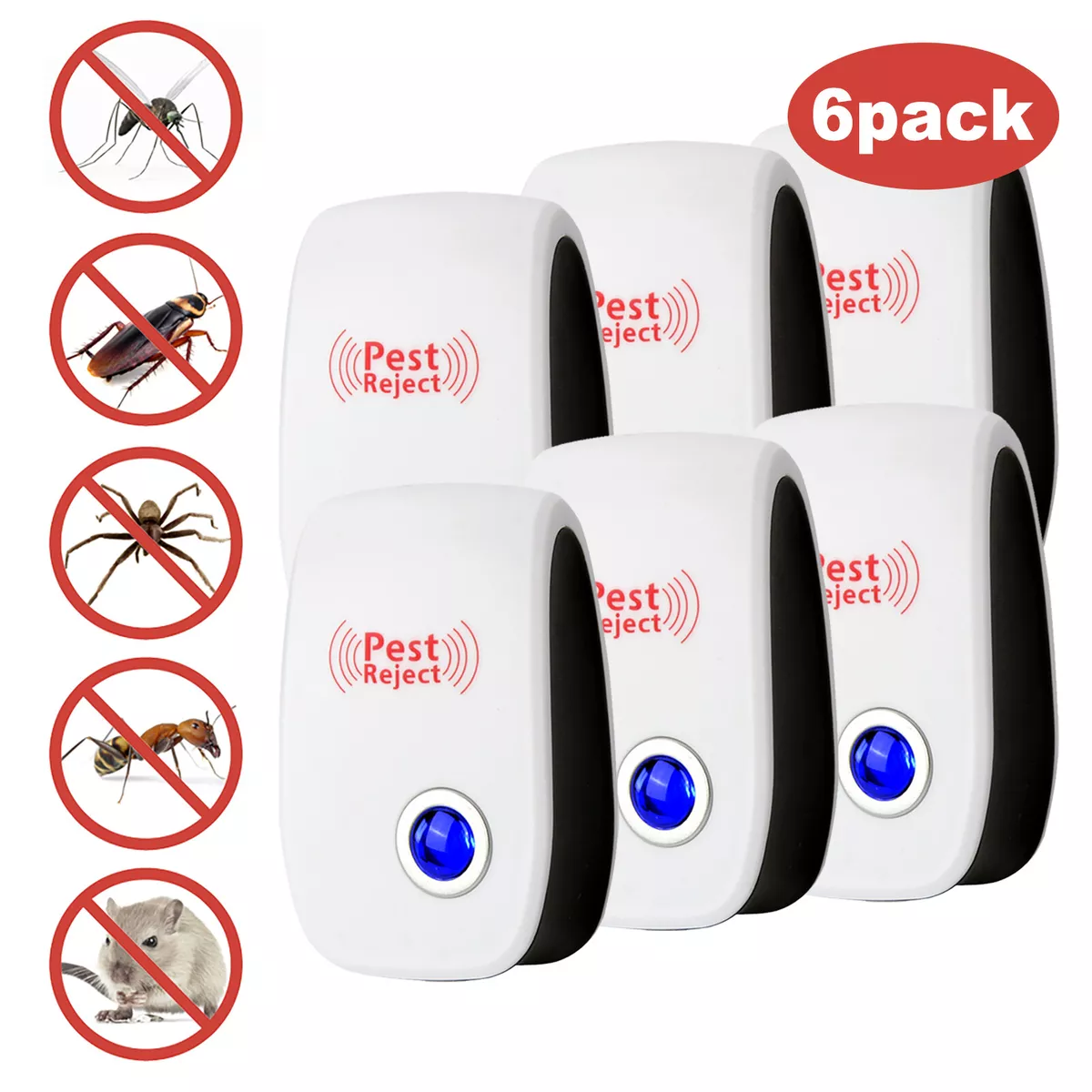 6 Pack Ultrasonic Pest Repeller Plug in Pest Control Indoor Bug