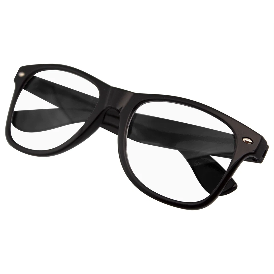 MENS WOMENS NERD BLACK GEEK GLASSES GLOSSY CLEAR LENS Clear frame sunglasses - Image 3 of 4