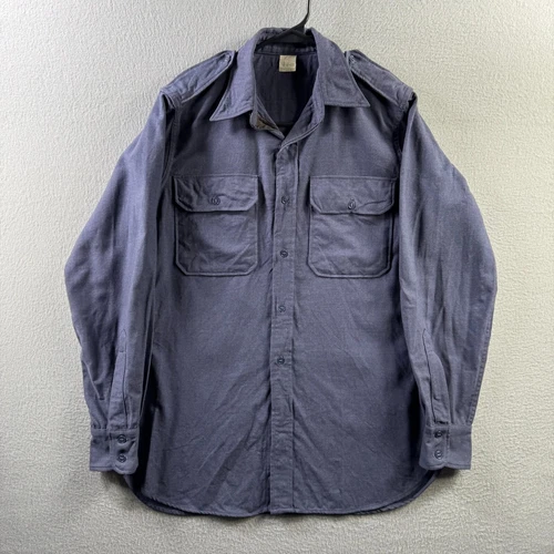 Vintage Military Shirt Mens 14.5x33 Tropical Blue Wool Blend 70s 1971 Vietnam