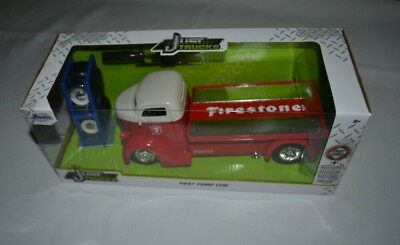 JADA JUST TRUCKS METALS DIECAST - 1947 FORD COE RED FIRESTONE EXTRA WHEELS 1:24