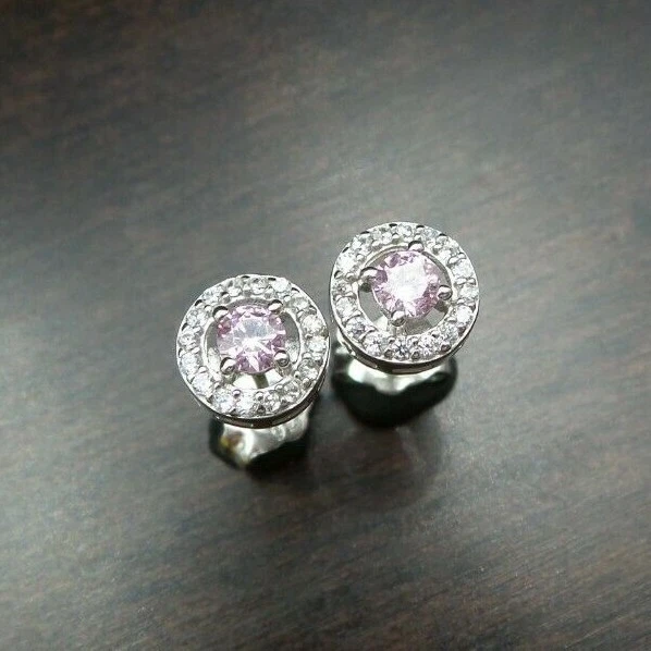 Gorgeous YGI Sterling Silver Pink Clear Cubic Zirkonia Micropave