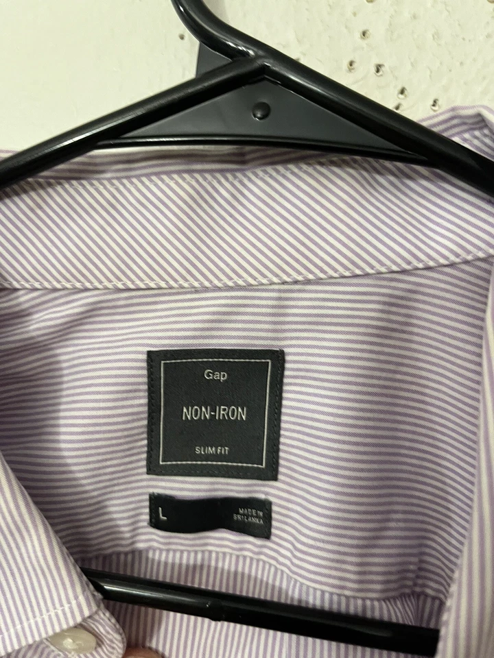 Mens Gap Slim Fit Non Iron Purple Striped Long Sleeve Button Up Shirt Large - Image 2 of 4