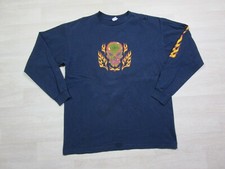 Vintage Y2K Cyber Goth T Shirt (L/XL) Flames Skull Skeleton JNCO Style Skater