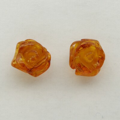Cognac / Brown BALTIC AMBER Post Stud Rose Earrings - 925 STERLING SILVER #4062e