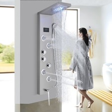 LED Shower Panel Tower System Rain Waterfall Bathroom Shower Faucet Massage Jet