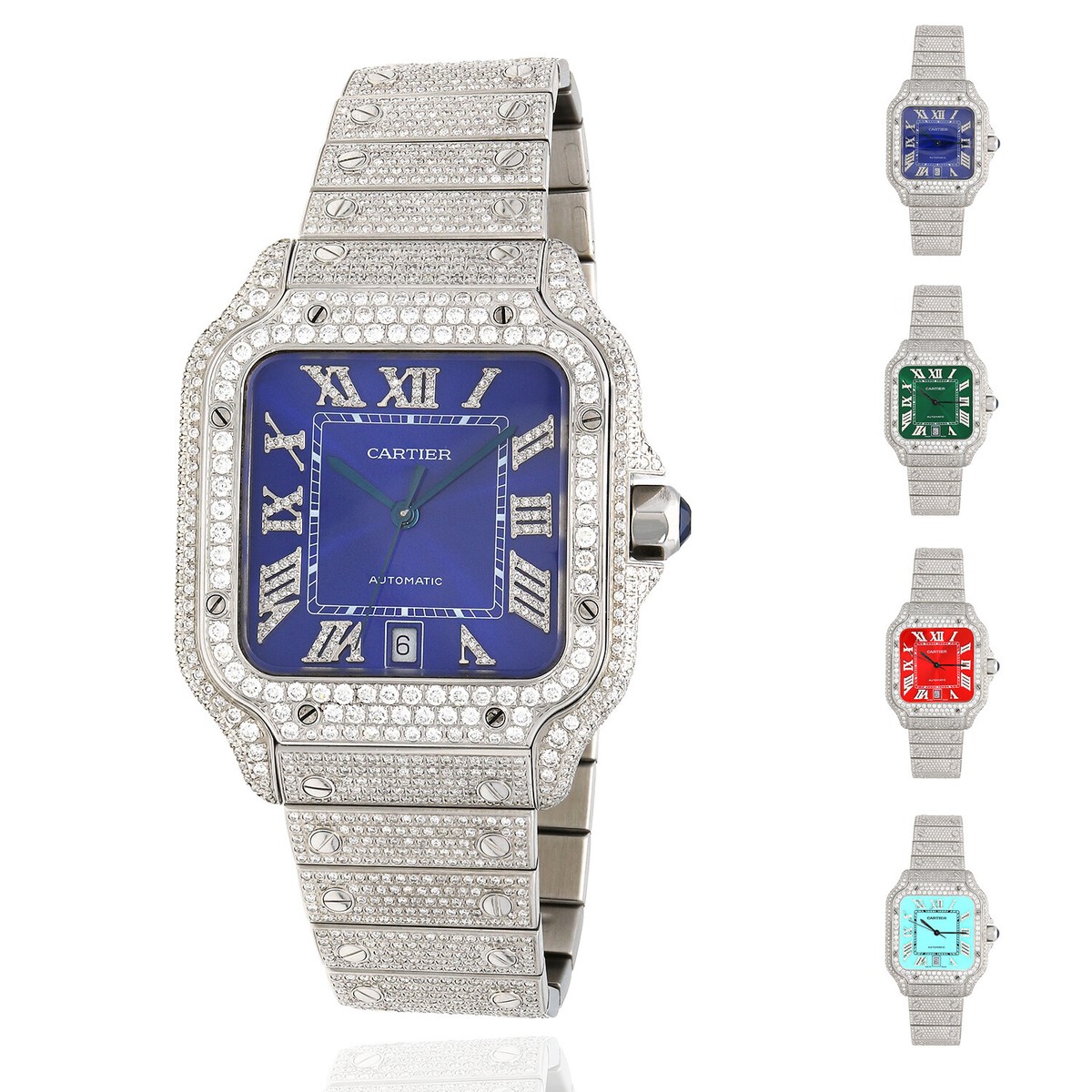Cartier Armbanduhren Santos Iced Cartier Uhr Blaues Zifferblatt