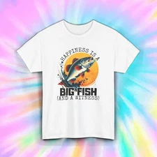 Happiness Is a Big Fish T-Shirt Funny Fishing Witness Catch Tee S-5XL