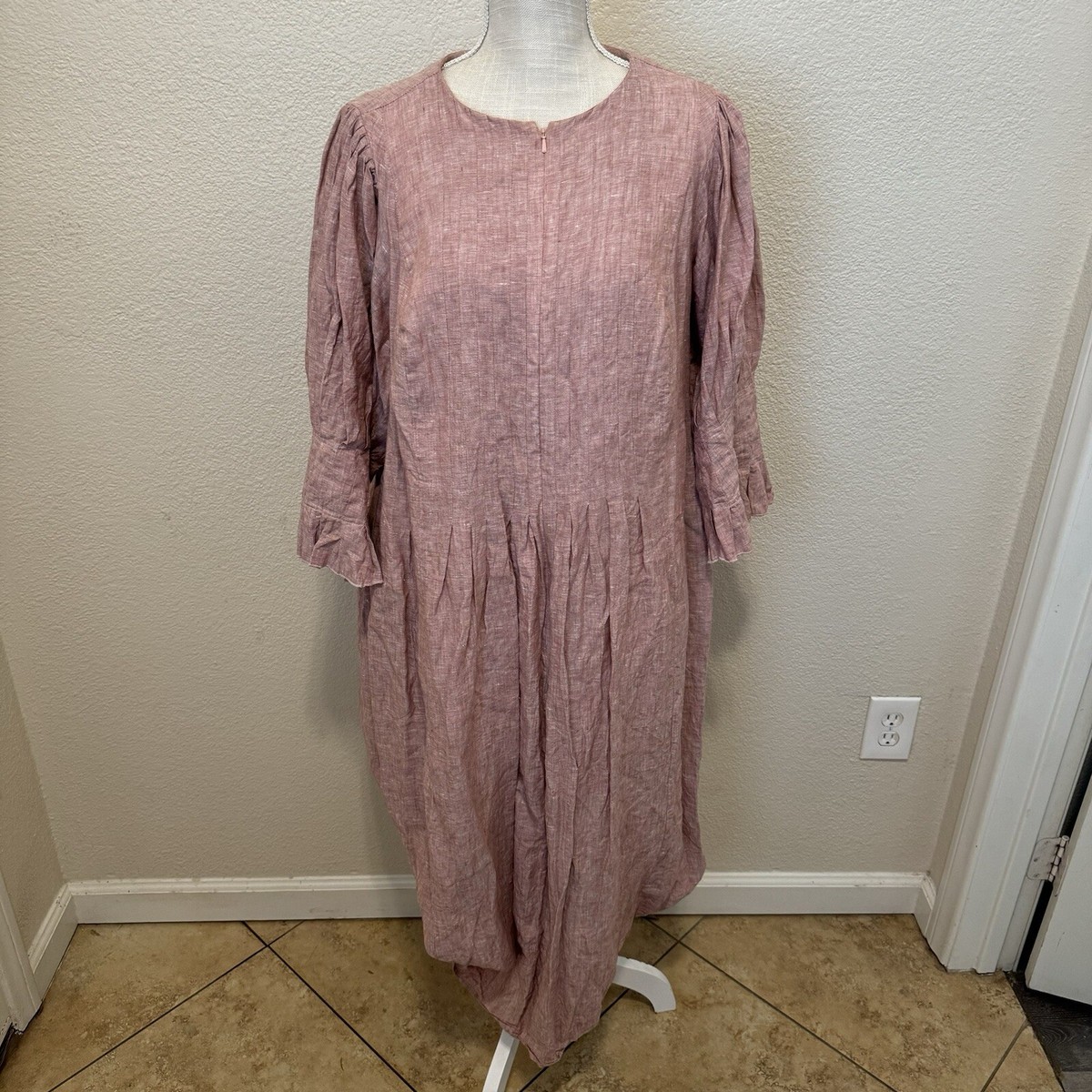 'S SOLEZIA[ソレジア] Linen Belted Long Dress Satin linen long dress