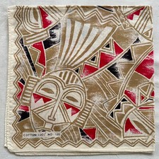 Vtg Handkerchief Cotton Brown Red Tribal African Ethnic Traditional Bandana 20"