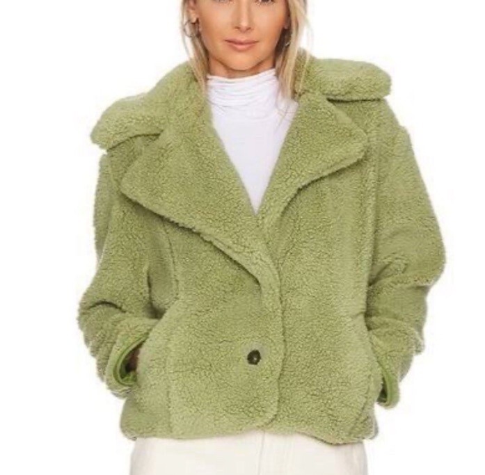 Free People Joplin Cozy Jacket Faux Fur Sherpa Fleece pistachio green NWT size S