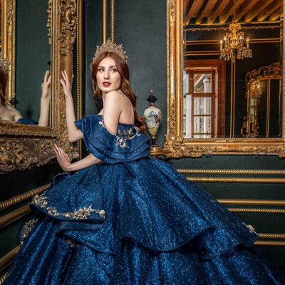 blue dress for baby girl Navy Blue Long Sleeves Shiny Sparkle Long Evening Dress, Sequins Blue –  Cutedressy main image 0