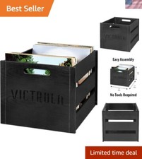 Floor-Mount Wooden Record Crate - Organize 50 Albums with Rustic Style