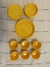 1950's Genuine Melamine Plates, cups, and Bowls Golden