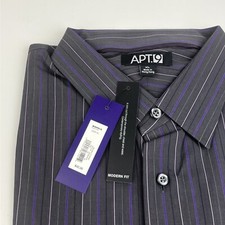 NWT Men's Black/Grey/Purple Striped Modern Fit Dress Shirt Size XL 26" X 32"