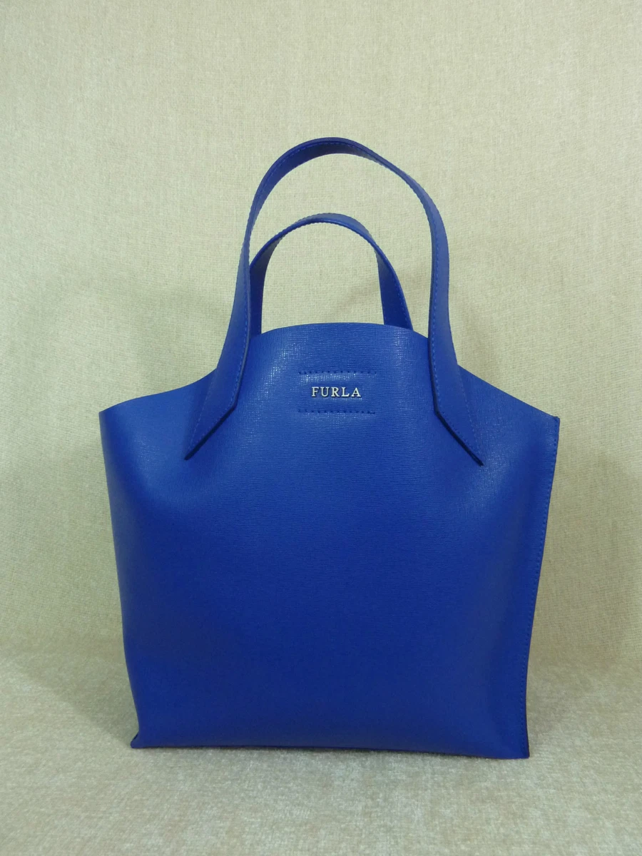 NWT FURLA Ocean Blue Saffiano Leather Small Jucca Stitch Tote Bag