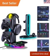 RGB Gaming Headphone Stand with Non-Slip Base  Wireless Charging for Devices