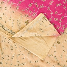 Sanskriti Vintage Pink Sari 100 Pure Crepe Silk Hand Beaded Sarees 5.5 Yd Fabric