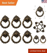 Antique Bronze Drop Ring Knobs - 6 Piece Set for Stylish Cabinets & Dressers