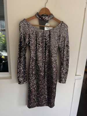 Goddiva Sequin Bodycon Silver Dress 8 Occasion Party Prom Ball Elegant Wedding
