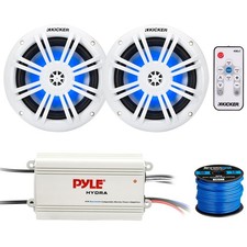 2x Kicker 6.5" 150 Watts Max RGB LED Marine Speakers, LED Controller, Amplifier