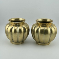 Pair Antique Chinese Bronze Melon Form 12 Lobed Jardinieres Qianlong Mark 4&Prime;