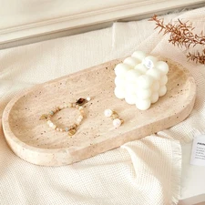 Natural Travertine Tray, 12" Vanity Tray Oval Decorative Tray, Countertop Org...