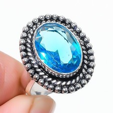 Swiss Blue Topaz Gemstone Handmade 925 Sterling Silver All Size Ring For Gift