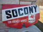 VINTAGE MOBIL PORCELAIN SIGN 30" SOCONY NY DEALER GAS MOTOR OIL SERVICE PEGGY