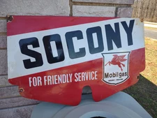 OLD VINTAGE SOCONY PORCELAIN SIGN 30" MOBIL DEALER GAS MOTOR OIL SERVICE PEGGY 