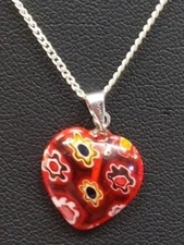 Starling Silver and Murano Style Heart Pendant Necklace New 18 inch