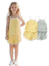 Fdqin Girls 4 Piece Summer Outfits Cami Tank Top Casual Shorts Lightweight