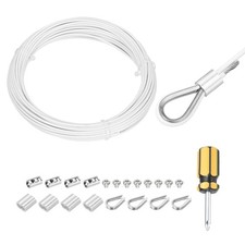Image of 33Ft(10M) Wire Rope Stainless Steel Cable 1/12" Clamp, Sleeves & Thimble White