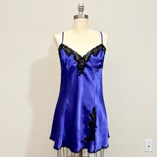 FREDERICKS OF HOLLYWOOD Slip Dress Womens M Purplish Blue Satin Babydoll Chemise