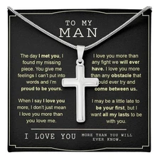 To My Man Necklace Gift or Him Cross Necklace Valentines Day Day For Man Husband