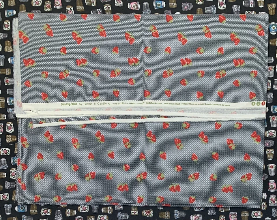 Moda SUNDAY STROLL by Bonnie & Camille Navy Blue Strawberry cotton Fabric BTHY - Image 2 of 3