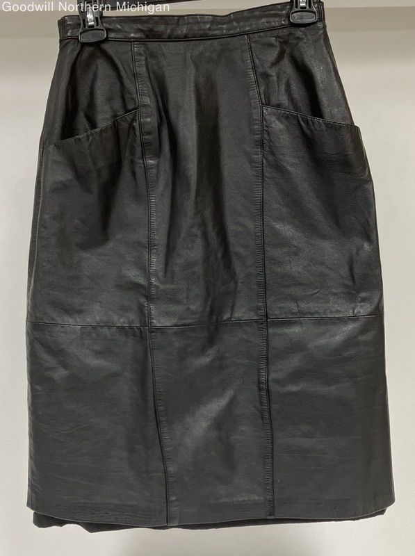 Tibor Womens Skirt Black 11935 Genuine Leather Size 8 Korea Pockets Lined