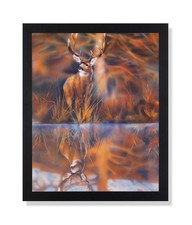 Whitetail Buck Deer Big Antler Rack Animal Wildlife Cabin Lodge Picture Black Fr