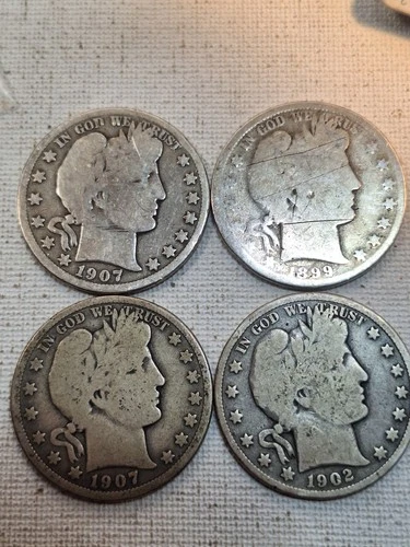 Barber Half Dollars Lot of 4 1899-P, 1902-P, 1907-O, 1907-S