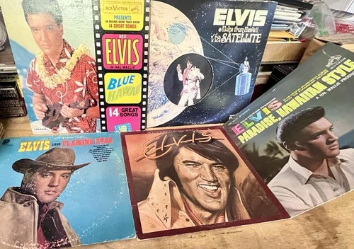5 VINTAGE ELVIS PRESLEY ROCK VINYL RECORD ALBUM LOT HAWAII FLAMING STAR ALOHA