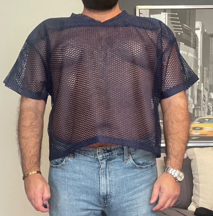 Men's Navy Size Adult L/XL Mesh Cropped Football V-Neck Gym Sport