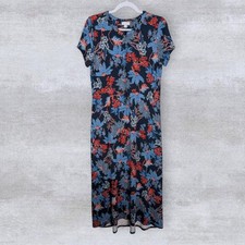 J Jill M Medium Dress Blue Dark Floral Maxi Soft Stretch Jersey Knit