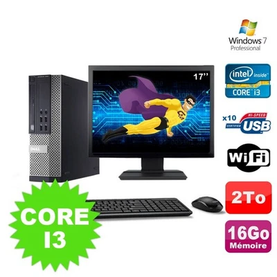 Lot PC Dell Optiplex 990 SFF I3-2120 3.3GHz 16Go 2000Go DVD Wifi W7 + Ecran 17" - Photo 1/4