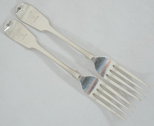 Antique Georgian 1837 Pair of Sterling Silver Dinner Forks Fiddle Back M Chawner - Picture 9 of 9