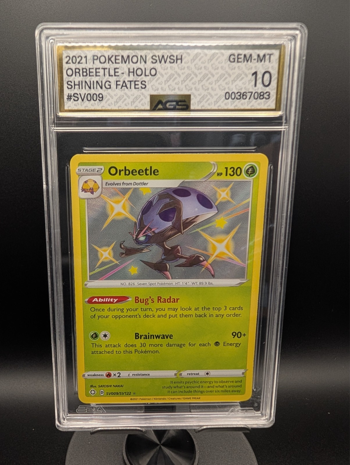 Pokémon TCG Shining Fates Orbeetle #SV009 Card AGS 10 Gem-Mint
